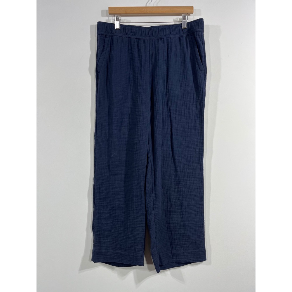 Talbots Coastal Fisherman Airy Gauze Pull-On Pants Navy Wide Leg Cotton Large